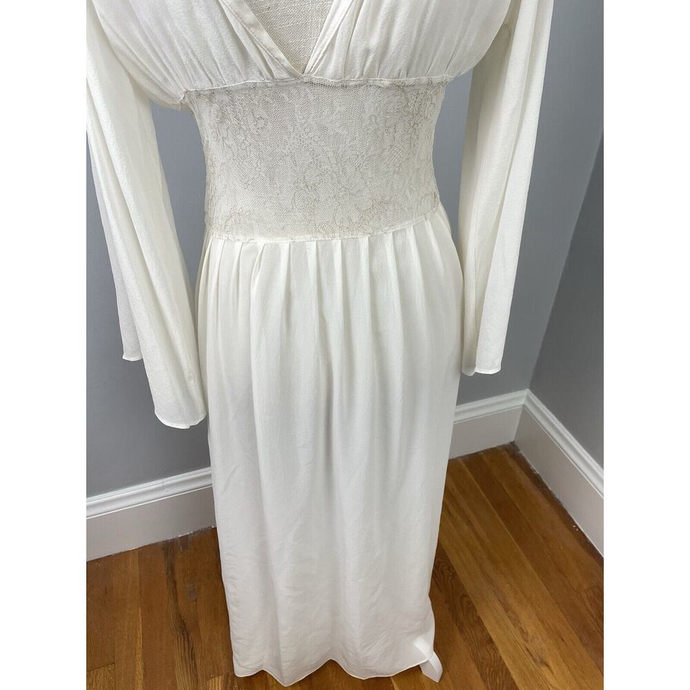 Fleur Of England Dressing Gown Lingerie White Sheer Silk Medium Long Sleeve - Picture 10 of 15
